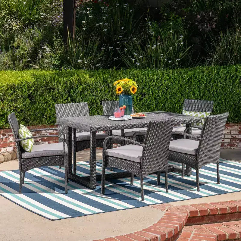 Christopher Knight Home Harlowe Outdoor Wicker 7 Piece Dining Set with Cushion