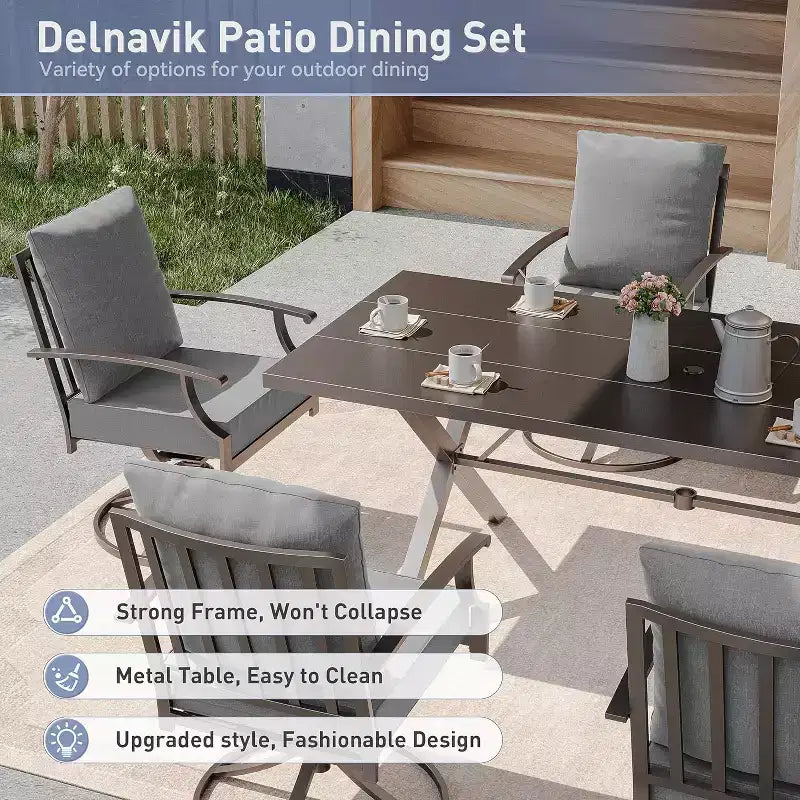 ALAULM 9 Pieces Patio Dining Set Outdoor Furniture with 2 Swivel Chairs and 6 Fixed Chairs, Large Table