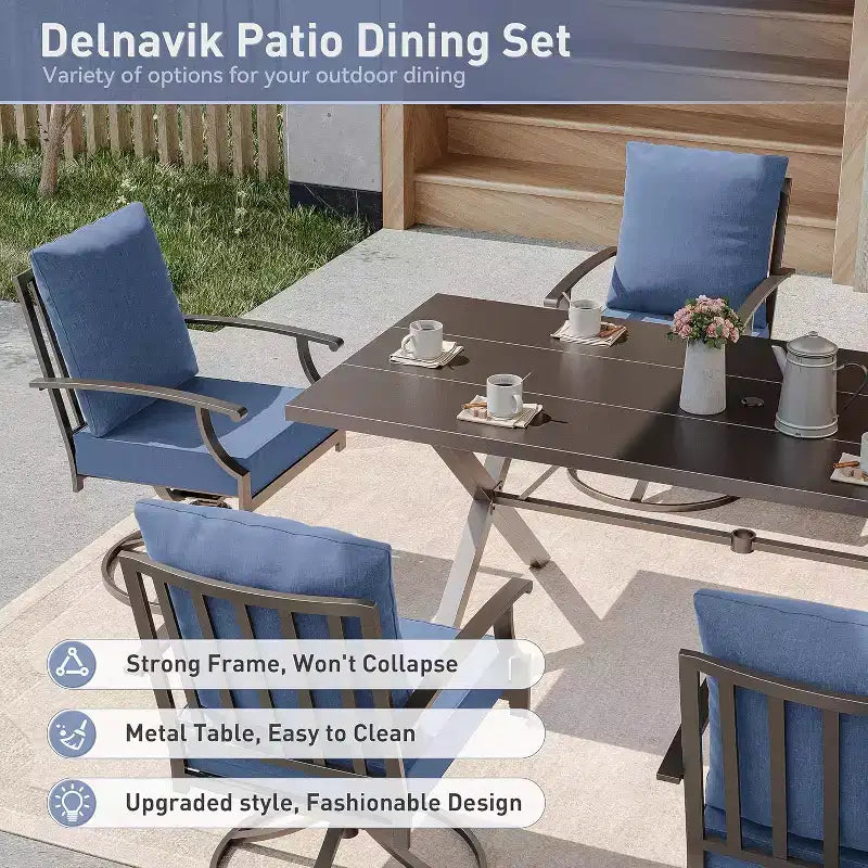 ALAULM 9 Pieces Patio Dining Set Outdoor Furniture with 2 Swivel Chairs and 6 Fixed Chairs, Large Table