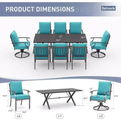 ALAULM 9 Pieces Patio Dining Set Outdoor Furniture with 2 Swivel Chairs and 6 Fixed Chairs, Large Table