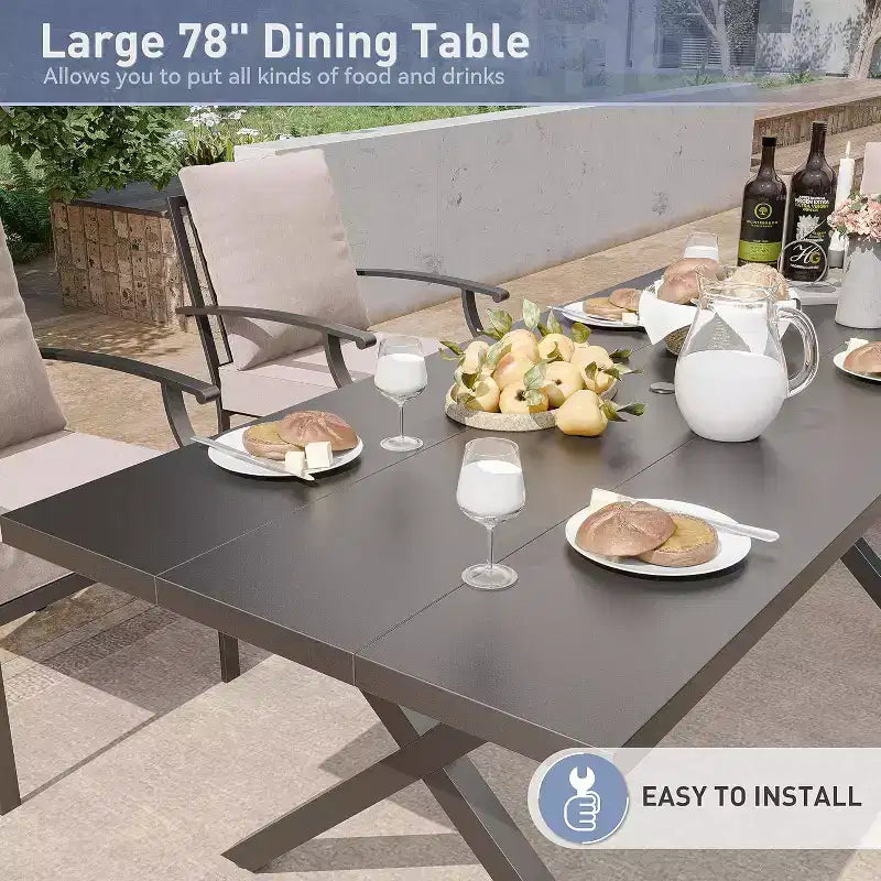 ALAULM 9 Pieces Patio Dining Set Outdoor Furniture with 2 Swivel Chairs and 6 Fixed Chairs, Large Table