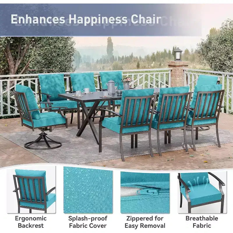 ALAULM 9 Pieces Patio Dining Set Outdoor Furniture with 2 Swivel Chairs and 6 Fixed Chairs, Large Table