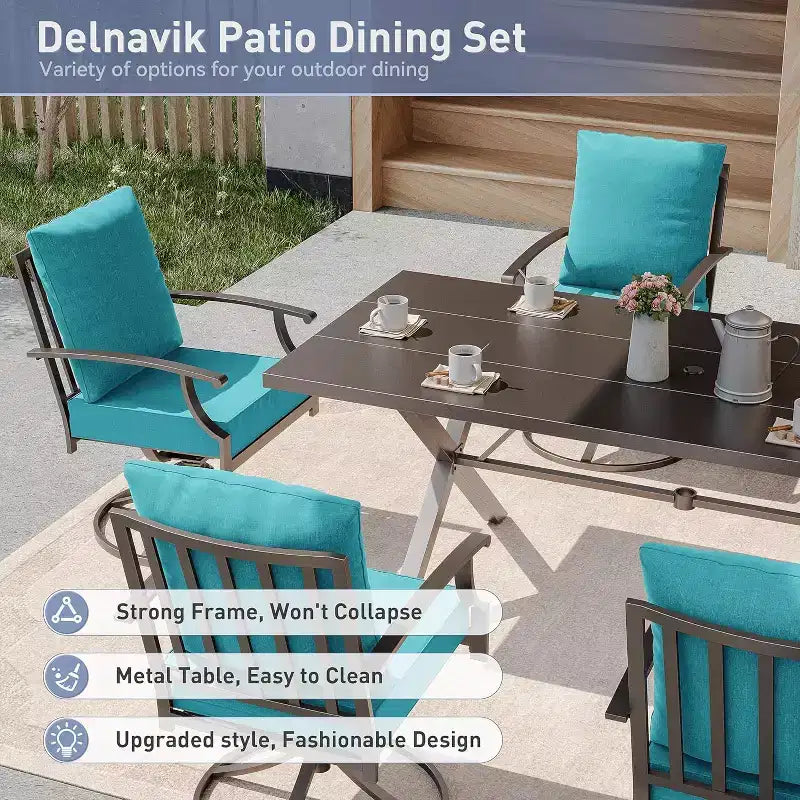 ALAULM 9 Pieces Patio Dining Set Outdoor Furniture with 2 Swivel Chairs and 6 Fixed Chairs, Large Table