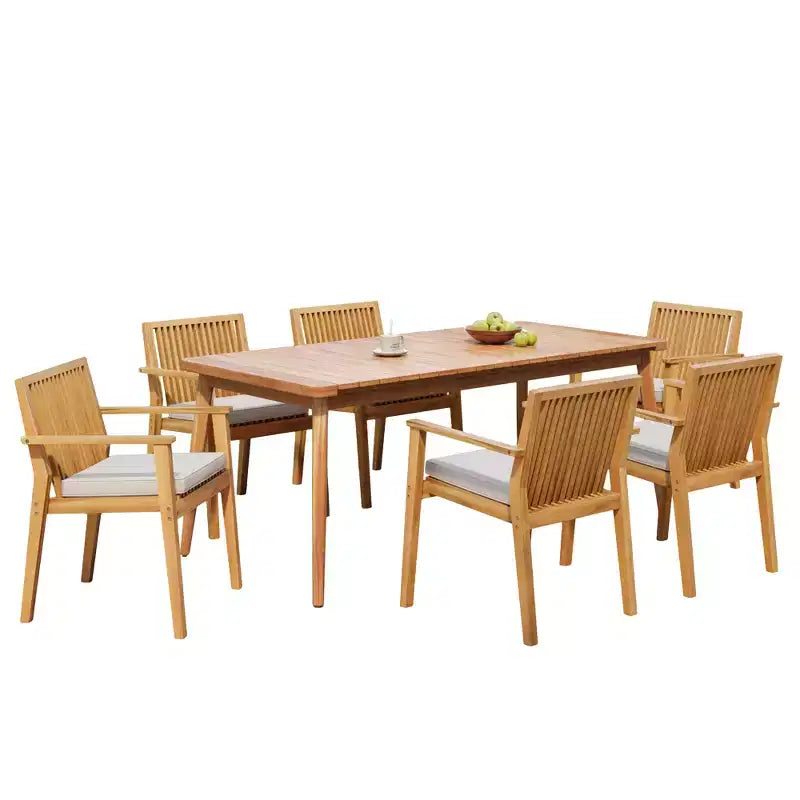 Christopher Knight Home Ahri Farmhouse 7 Piece Patio Acacia Wood Dining Set with Cushions