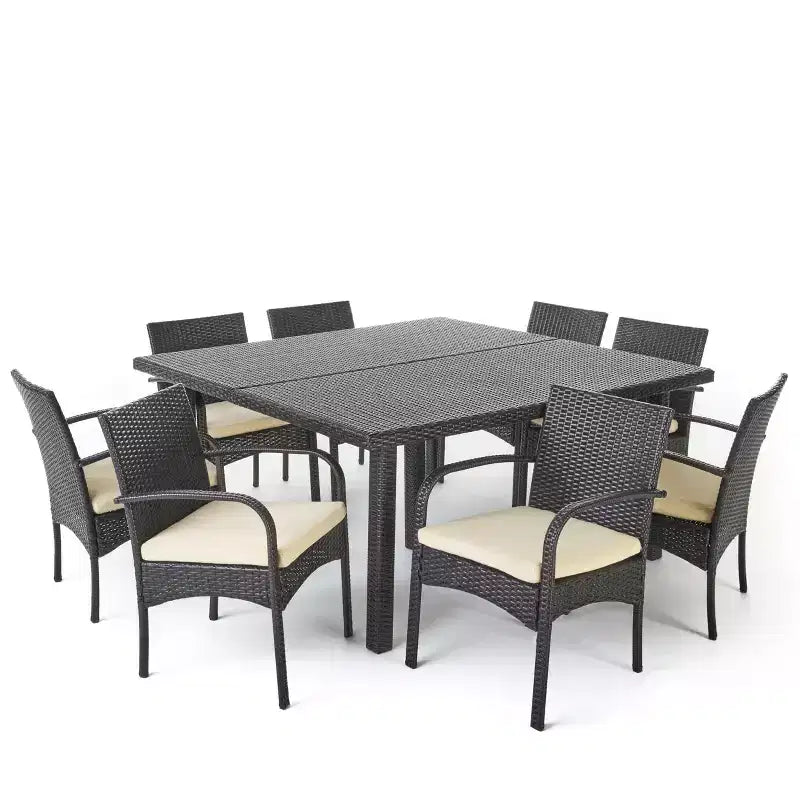 GDFStudio Hubery, ensemble de salle à manger d'extérieur en osier, 9 pièces, avec table carrée en rotin de 162 cm et coussins