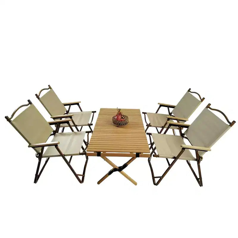 MAYEERTY Ensemble de salle à manger pliable 1 table 4 chaises Intérieur Extérieur Naturel Adapté aux enfants