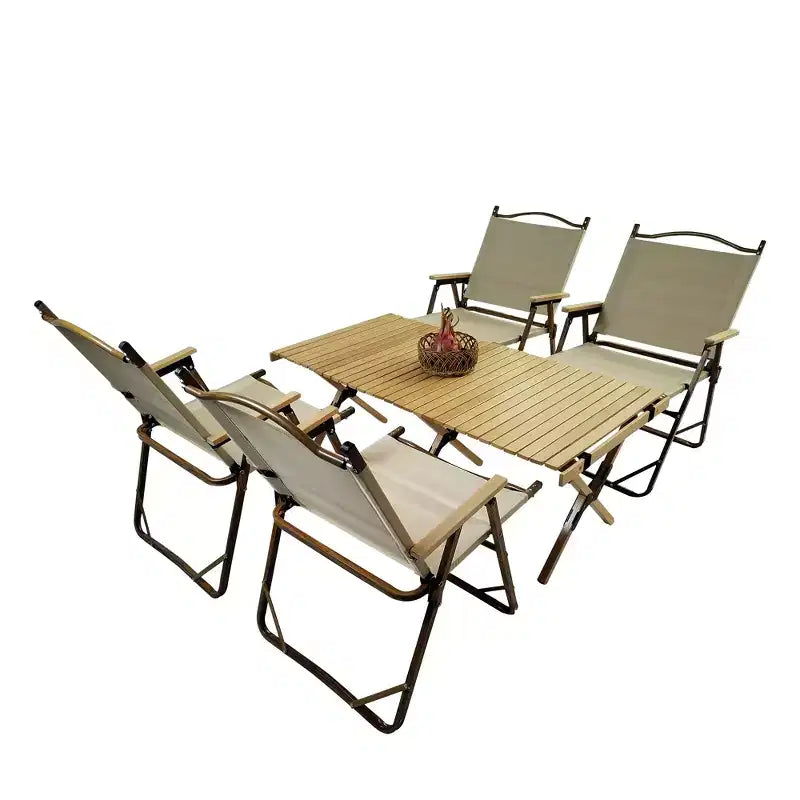 MAYEERTY Ensemble de salle à manger pliable 1 table 4 chaises Intérieur Extérieur Naturel Adapté aux enfants