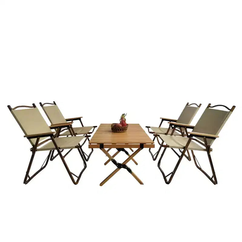 MAYEERTY Ensemble de salle à manger pliable 1 table 4 chaises Intérieur Extérieur Naturel Adapté aux enfants