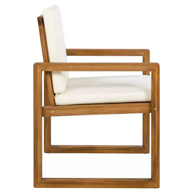 ModernLuxe 5-Piece Outdoor Dining Set Patio Furniture Set with 4 Armchairs & 1 Table for Garden Balcony Backyard, Acacia Wood Frame, Beige+Natural
