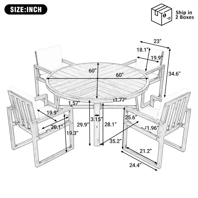 ModernLuxe 5-Piece Outdoor Dining Set Patio Furniture Set with 4 Armchairs & 1 Table for Garden Balcony Backyard, Acacia Wood Frame, Beige+Natural