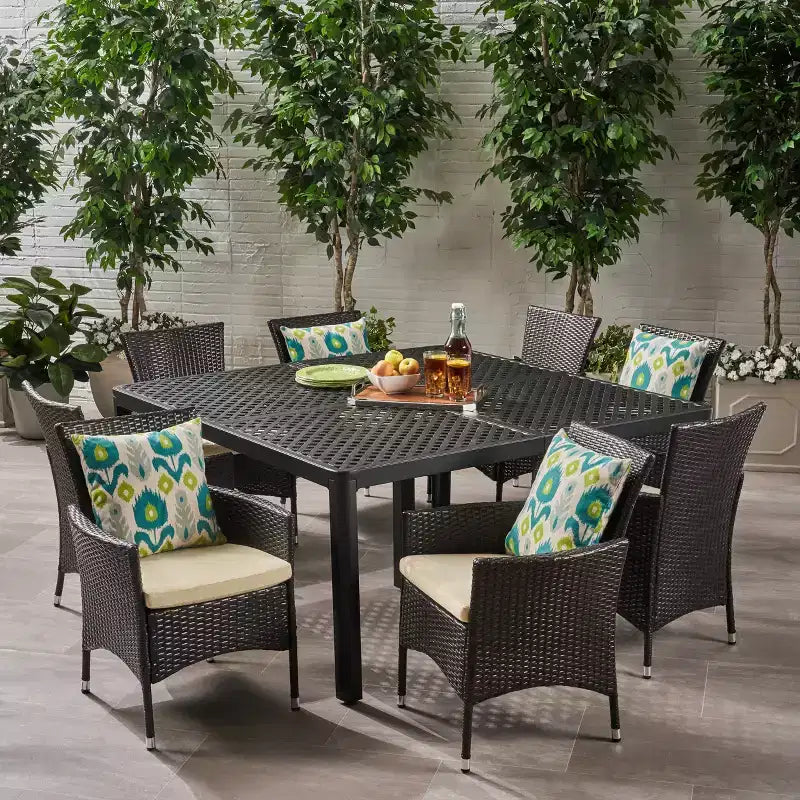 Christopher Knight Home Bragdon Outdoor Aluminum and Wicker 8 Seater Dining Set