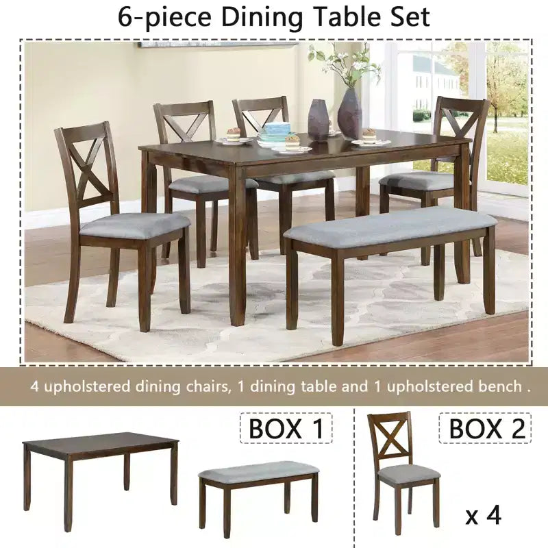 Ensemble de salle à manger MAYEERTY 7 pièces – Table rectangulaire en bois et 6 chaises rembourrées pour les réunions de famille