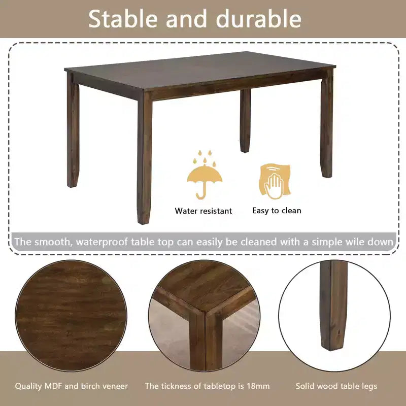 Ensemble de salle à manger MAYEERTY 7 pièces – Table rectangulaire en bois et 6 chaises rembourrées pour les réunions de famille