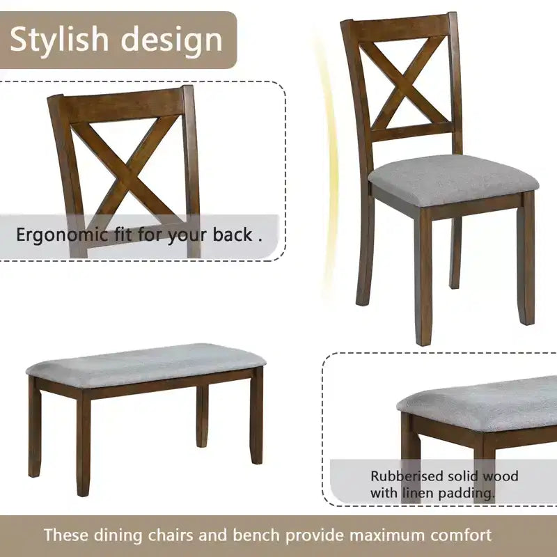 Ensemble de salle à manger MAYEERTY 7 pièces – Table rectangulaire en bois et 6 chaises rembourrées pour les réunions de famille