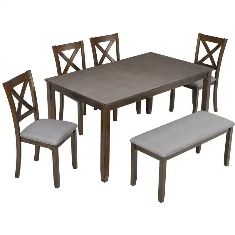 Ensemble de salle à manger MAYEERTY 7 pièces – Table rectangulaire en bois et 6 chaises rembourrées pour les réunions de famille