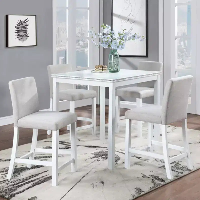 MAYEERTY 7-piece Dining Set - Rectangular Wood Table & 6 Upholstered Chairs for Family Gatherings