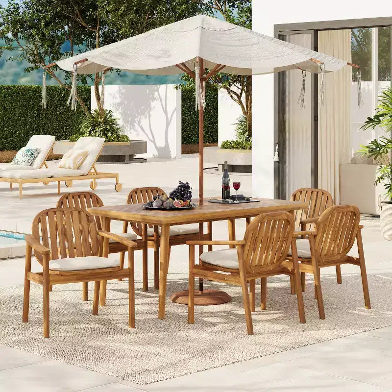 Christopher Knight Home Kennen 7 Piece Outdoor Rustic Acacia Wood Dining Set with Cushions