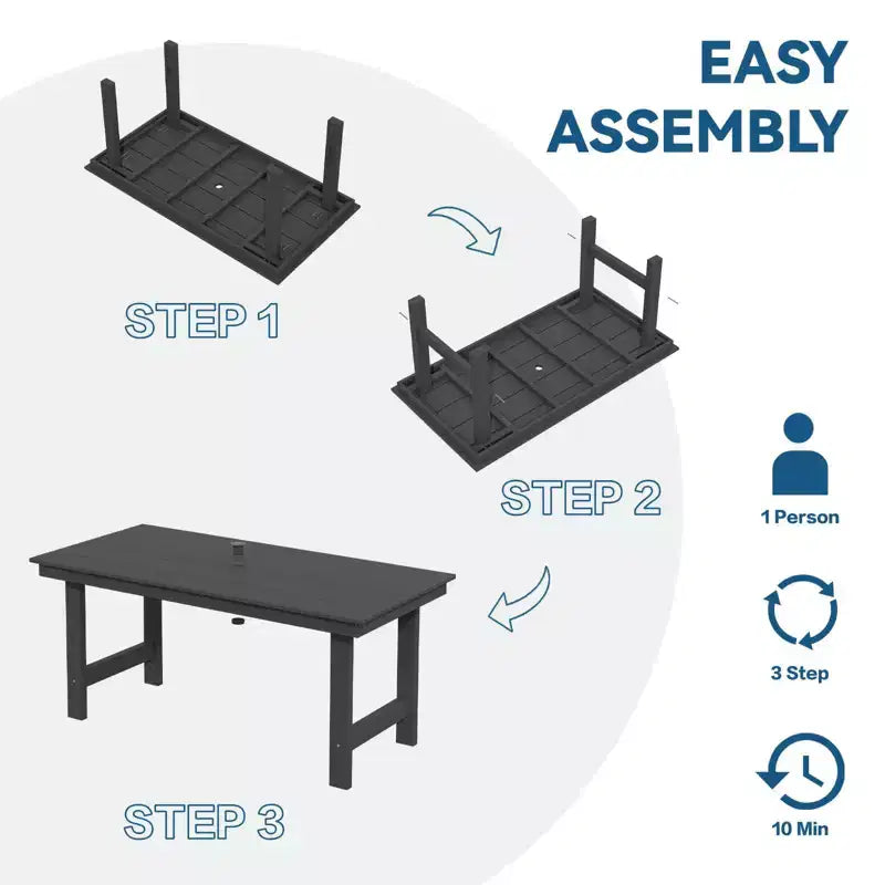 Hyleory Recycled HDPE 4pc Patio Dining Set - Rectangular Table & Umbrella Hole,Patio Dining Bench,2 Patio Armchairs