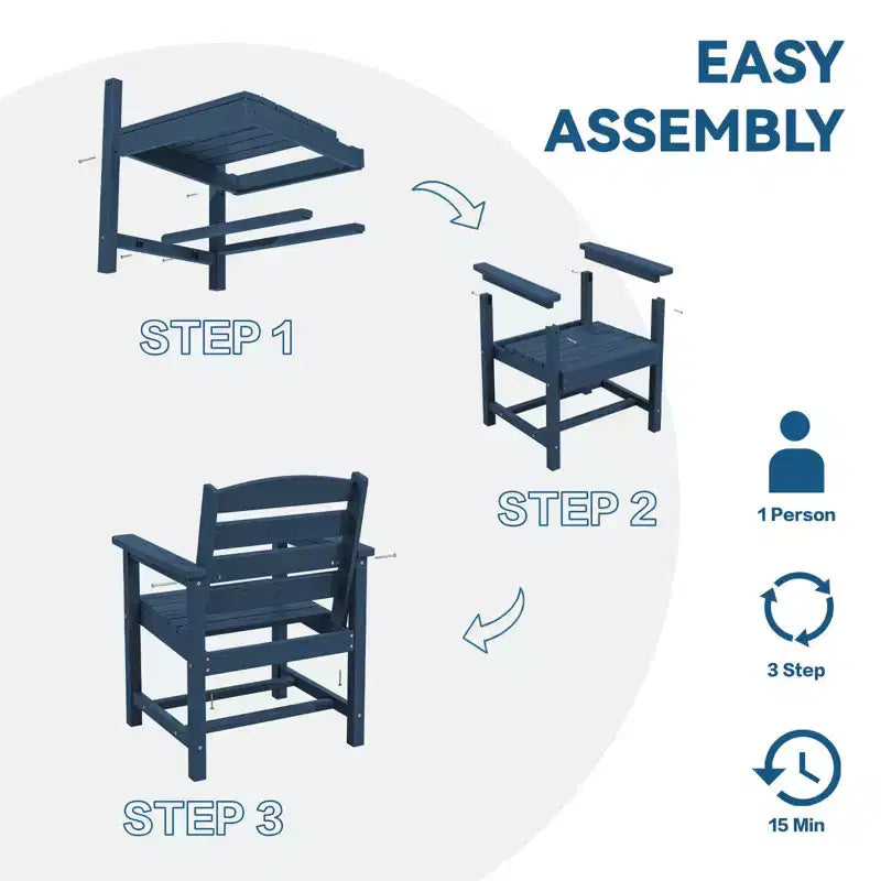 Hyleory Recycled HDPE 4pc Patio Dining Set - Rectangular Table & Umbrella Hole,Patio Dining Bench,2 Patio Armchairs