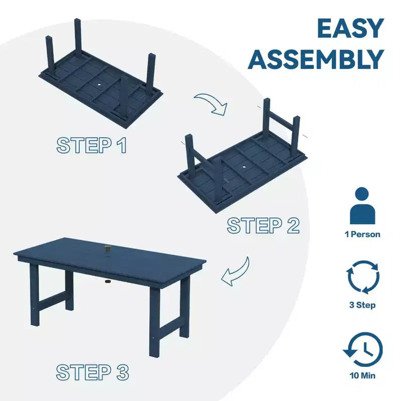 Hyleory Recycled HDPE 4pc Patio Dining Set - Rectangular Table & Umbrella Hole,Patio Dining Bench,2 Patio Armchairs
