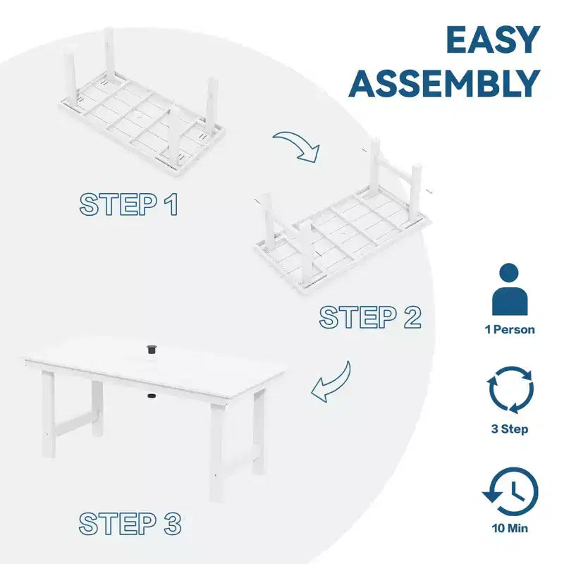 Hyleory Recycled HDPE 4pc Patio Dining Set - Rectangular Table & Umbrella Hole,Patio Dining Bench,2 Patio Armchairs
