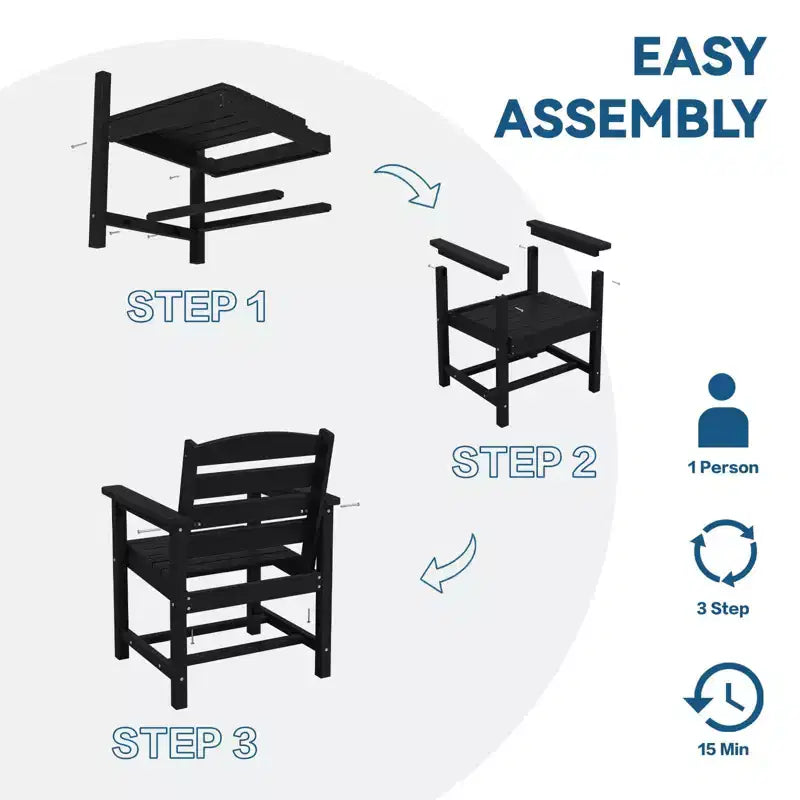 Hyleory Recycled HDPE 4pc Patio Dining Set - Rectangular Table & Umbrella Hole,Patio Dining Bench,2 Patio Armchairs