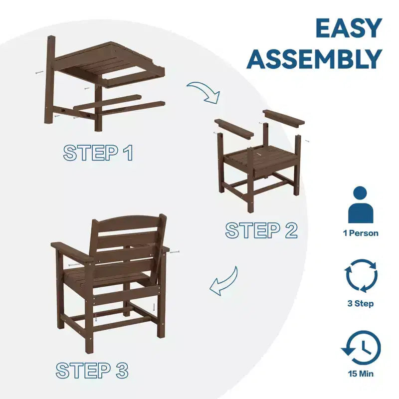 Hyleory 6pc HDPE Outdoor Dining Set with Rectangular Table & Umbrella Hole, Bench and Armchairs