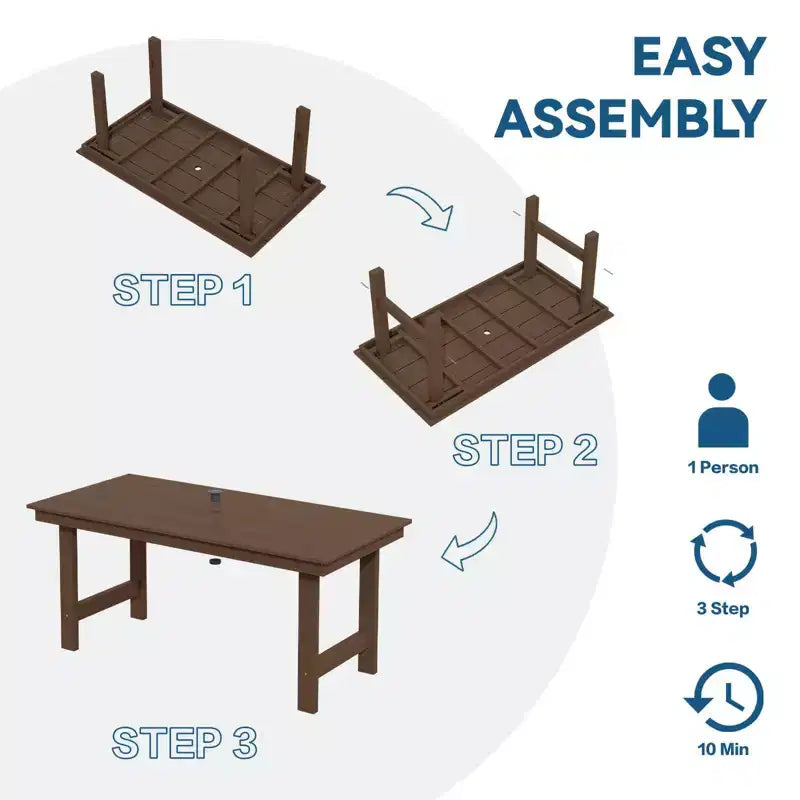Hyleory 6pc HDPE Outdoor Dining Set with Rectangular Table & Umbrella Hole, Bench and Armchairs