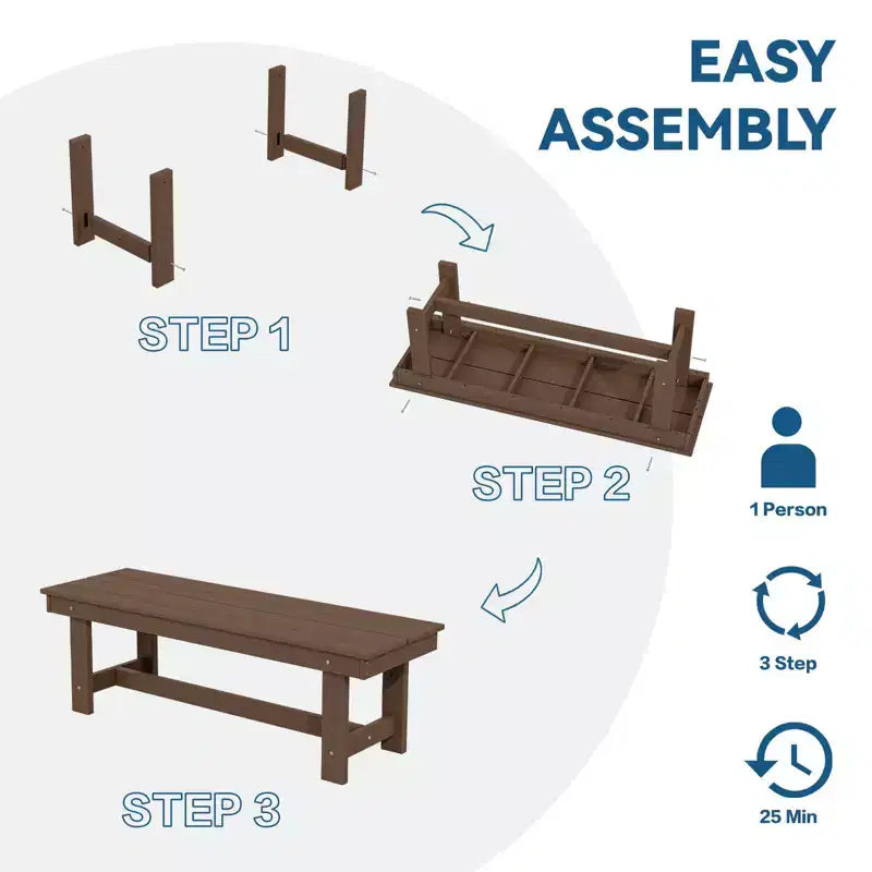 Hyleory 6pc HDPE Outdoor Dining Set with Rectangular Table & Umbrella Hole, Bench and Armchairs