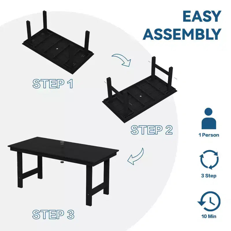 Hyleory 6pc HDPE Outdoor Dining Set with Rectangular Table & Umbrella Hole, Bench and Armchairs