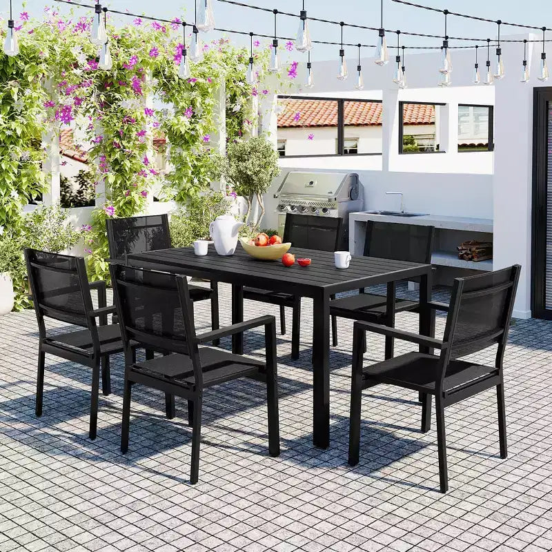 CLIHOME 7 Pieces Steel Outdoor Table and Chair Set, Patio Dining Sets for Patio, Balcony, Backyard