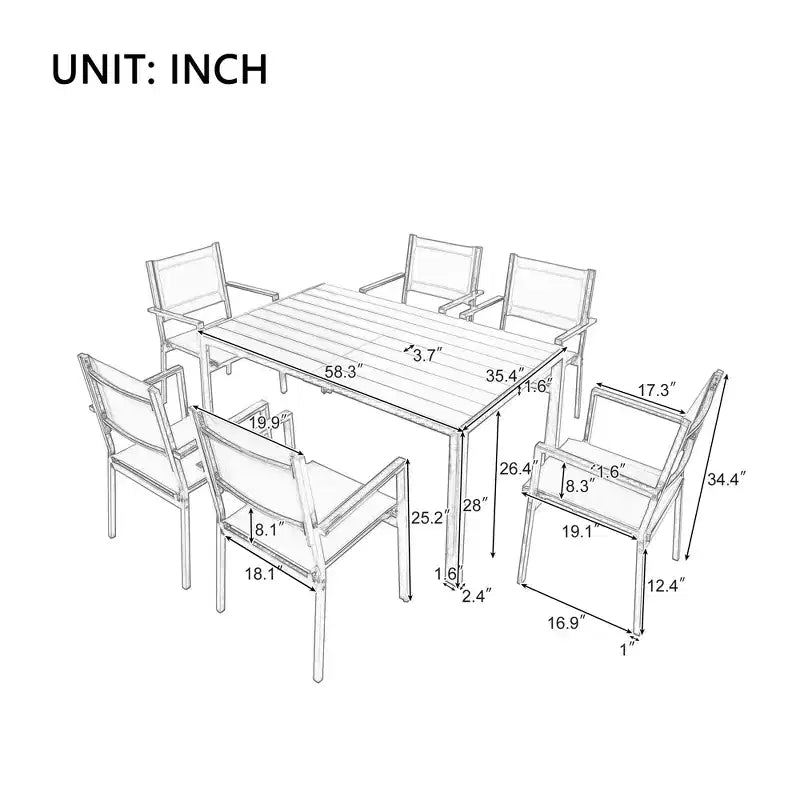 CLIHOME 7 Pieces Steel Outdoor Table and Chair Set, Patio Dining Sets for Patio, Balcony, Backyard