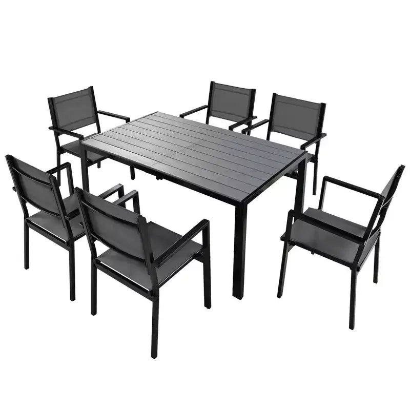 CLIHOME 7 Pieces Steel Outdoor Table and Chair Set, Patio Dining Sets for Patio, Balcony, Backyard