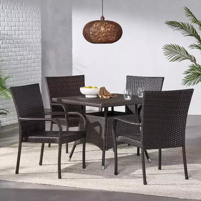 GDFStudio Galvez Ensemble repas d'extérieur 5 pièces en osier empilable