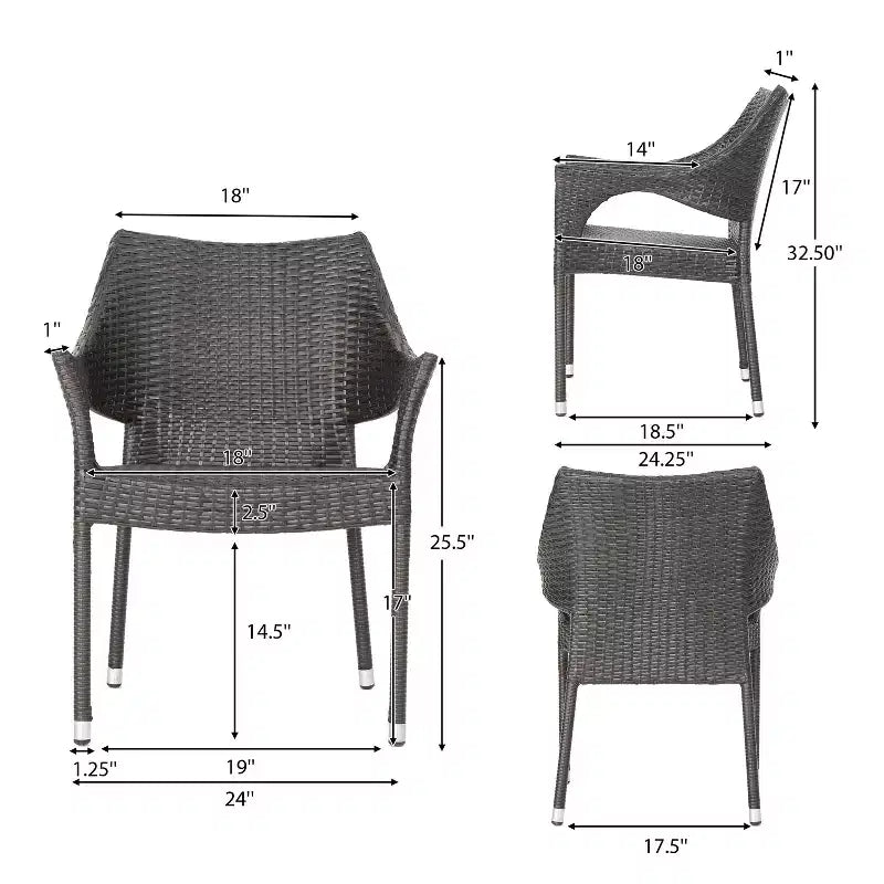 GDFStudio Blythe Ensemble repas de 5 pièces en osier et verre trempé pour l'extérieur