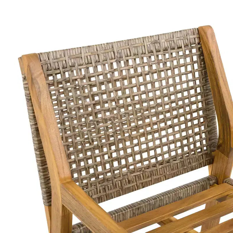 NAYSAYE Patio Dining Sets Outdoor Acacia Wood Wicker Dining Chairs with Cushions for Garden Patio, Brown and Cream, 23.5*21.25*32