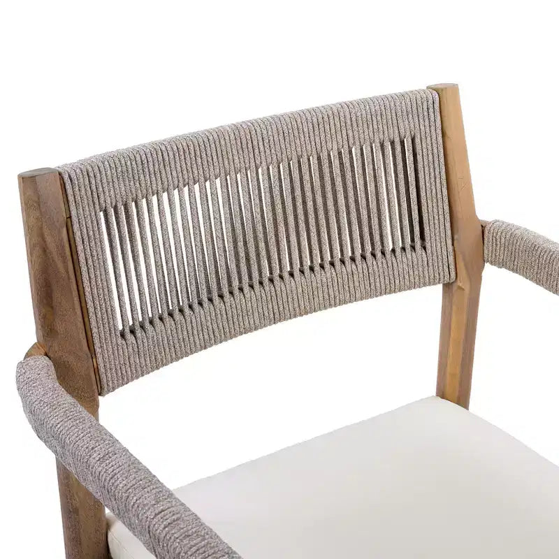 NAYSAYE Patio Dining Sets Braided Acacia Wood Dining Chairs with Cushions and Armrests for Garden Poolside, Teak and Beige, 23.25*21.5*32.25