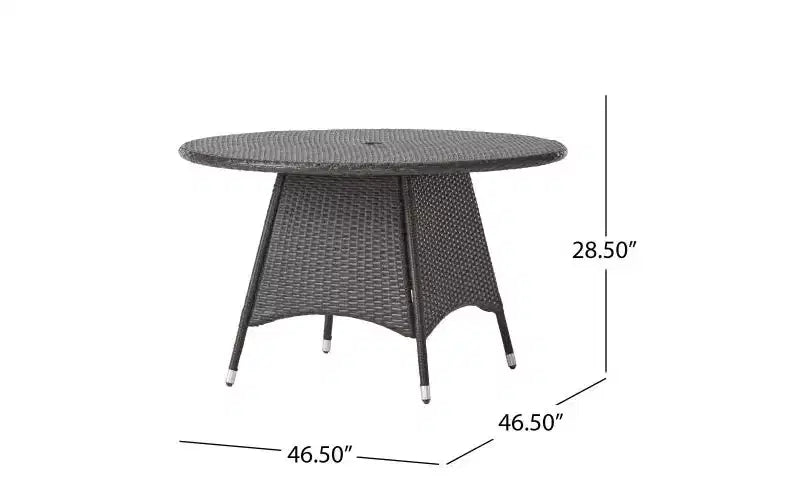 Ensemble de salle à manger d'extérieur GDFStudio Holmes 5 pièces en osier avec table ronde et trou pour parasol