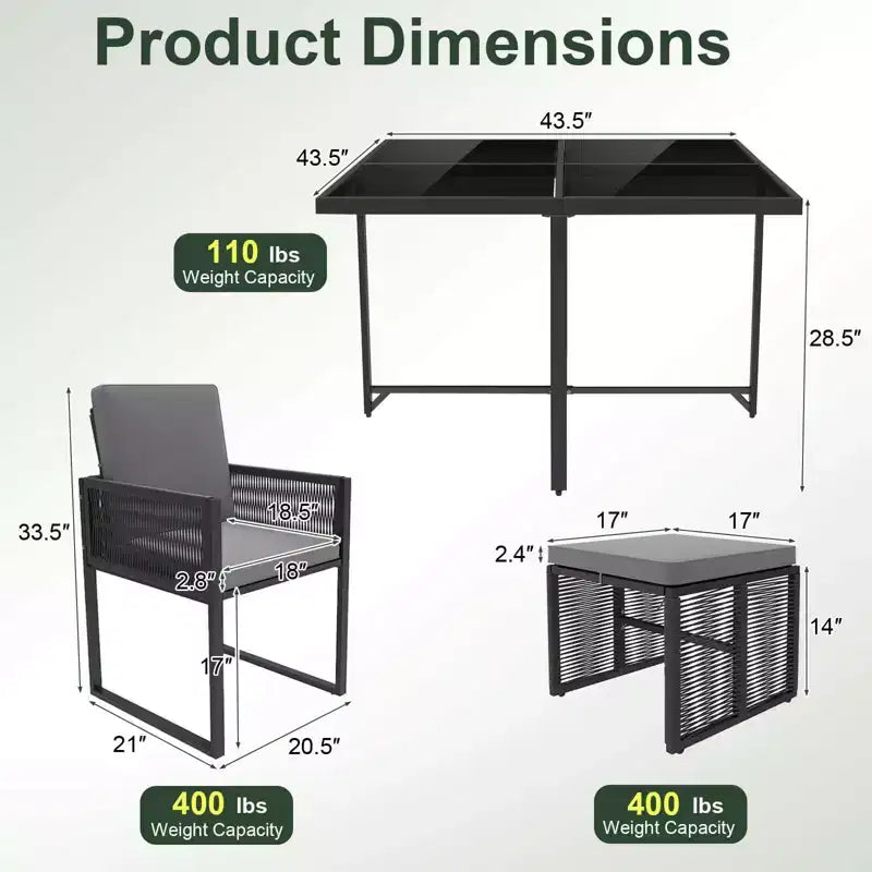 Costway 9 PCS Patio Dining Set with PE Rattan Chairs Tempered Glass Table and Ottomans