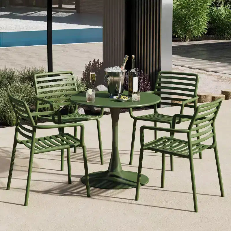 WestinTrends Playa 5-Piece Indoor Outdoor Metal Patio Dining Table Set With Stackable Plastic Patio Arm Chairs