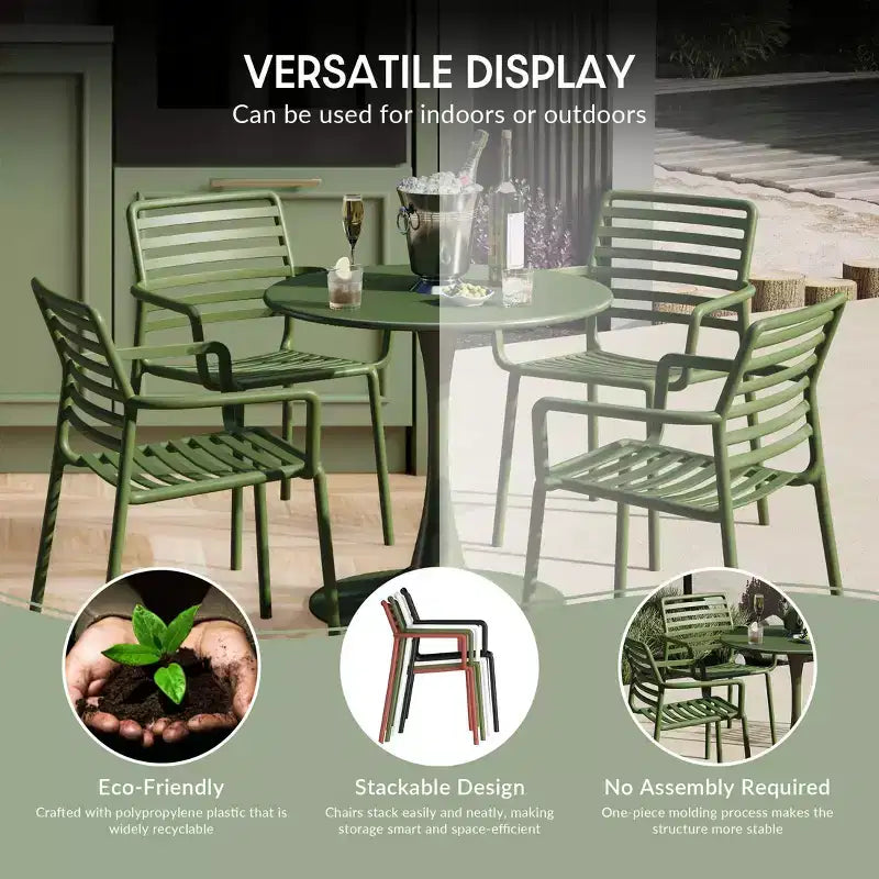 WestinTrends Playa 5-Piece Indoor Outdoor Metal Patio Dining Table Set With Stackable Plastic Patio Arm Chairs
