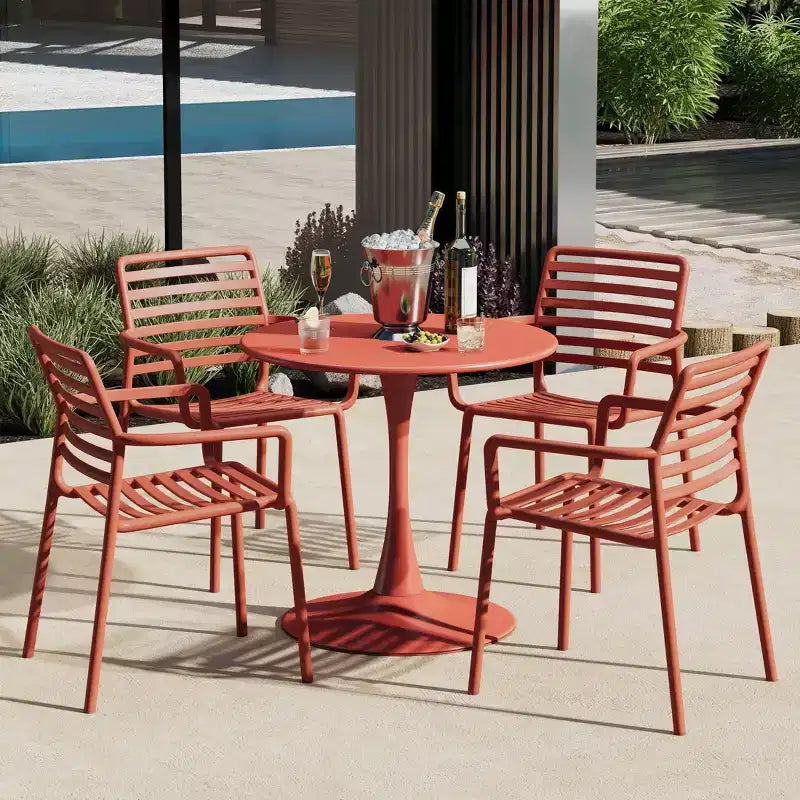 WestinTrends Playa 5-Piece Indoor Outdoor Metal Patio Dining Table Set With Stackable Plastic Patio Arm Chairs