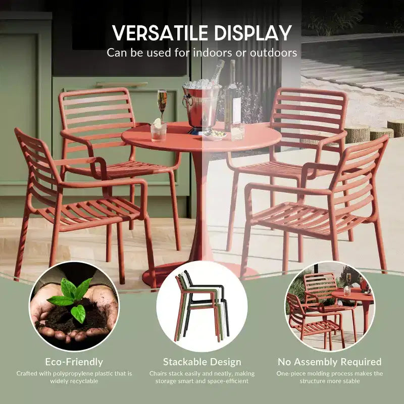 WestinTrends Playa 5-Piece Indoor Outdoor Metal Patio Dining Table Set With Stackable Plastic Patio Arm Chairs