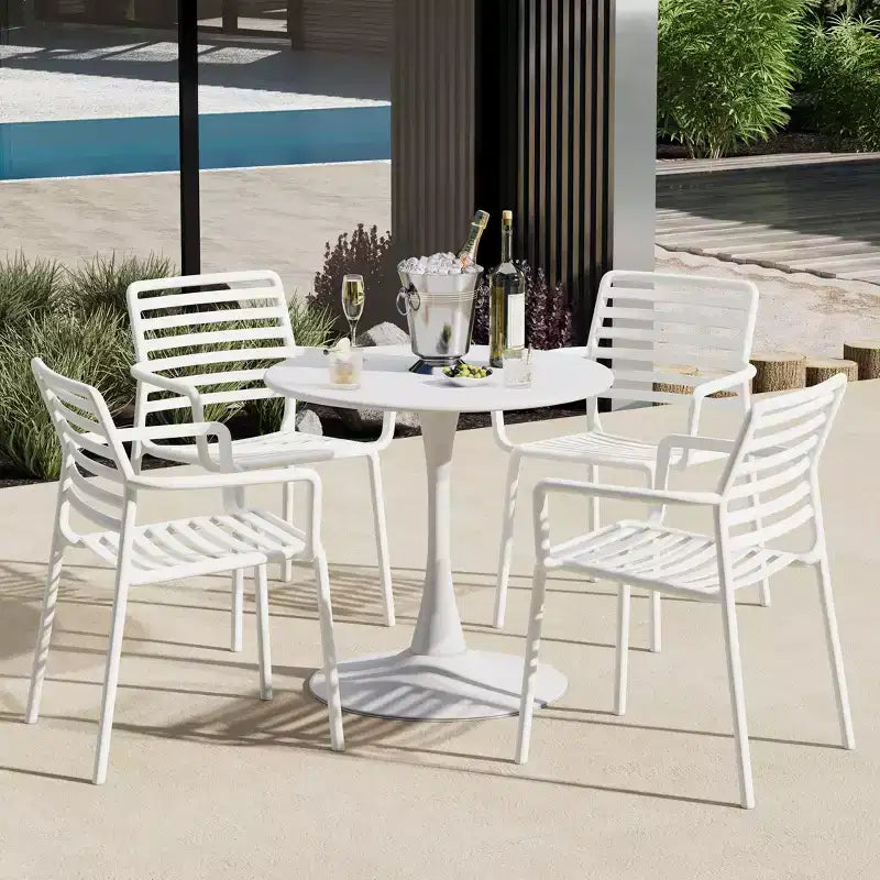 WestinTrends Playa 5-Piece Indoor Outdoor Metal Patio Dining Table Set With Stackable Plastic Patio Arm Chairs