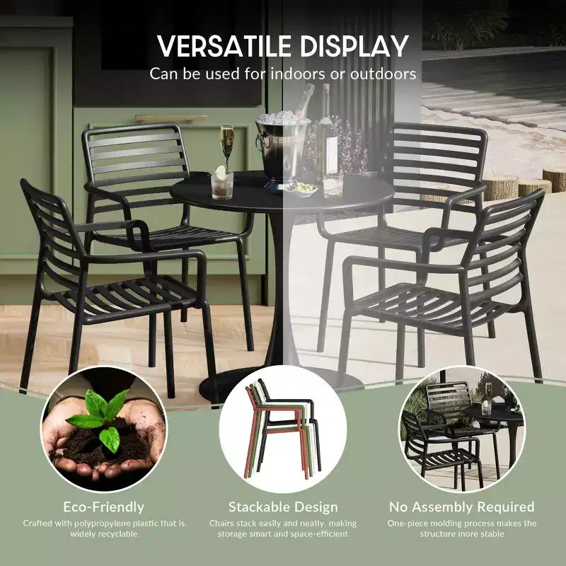 WestinTrends Playa 5-Piece Indoor Outdoor Metal Patio Dining Table Set With Stackable Plastic Patio Arm Chairs