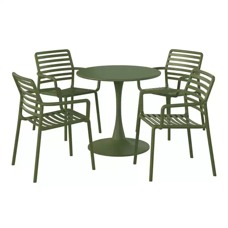 WestinTrends Playa 5-Piece Indoor Outdoor Metal Patio Dining Table Set With Stackable Plastic Patio Arm Chairs