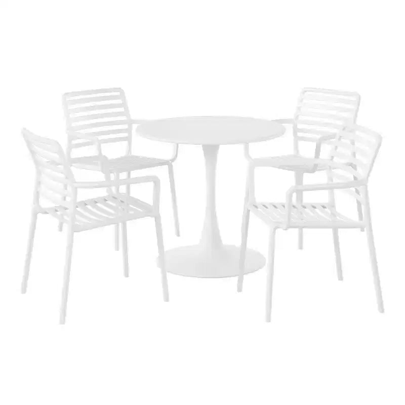 WestinTrends Playa 5-Piece Indoor Outdoor Metal Patio Dining Table Set With Stackable Plastic Patio Arm Chairs