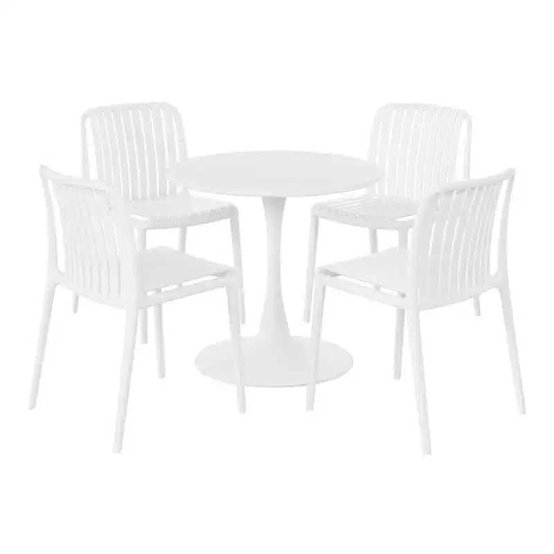 WestinTrends Playa 5-Piece Outdoor Metal Dining Table Set And Stackable Resin Patio Chairs