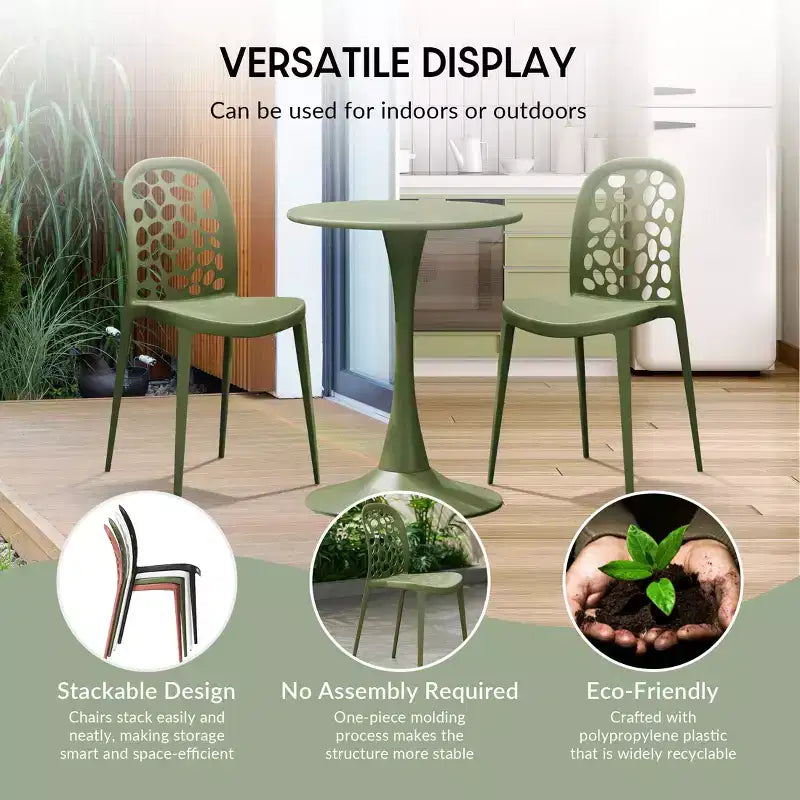 WestinTrends Playa 3-Piece Outdoor Indoor Metal Patio Dining Table Set With Stackable Polypropylene Patio Side Chairs