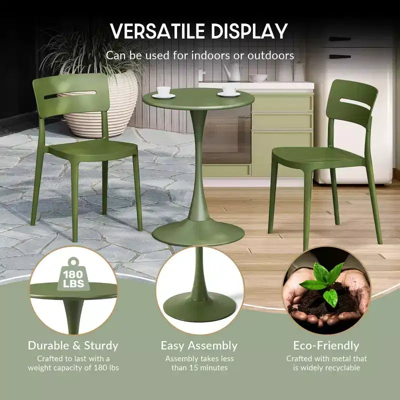WestinTrends Playa 3-Piece Outdoor Indoor Metal Patio Dining Table Set With Stackable Polypropylene Patio Side Chairs